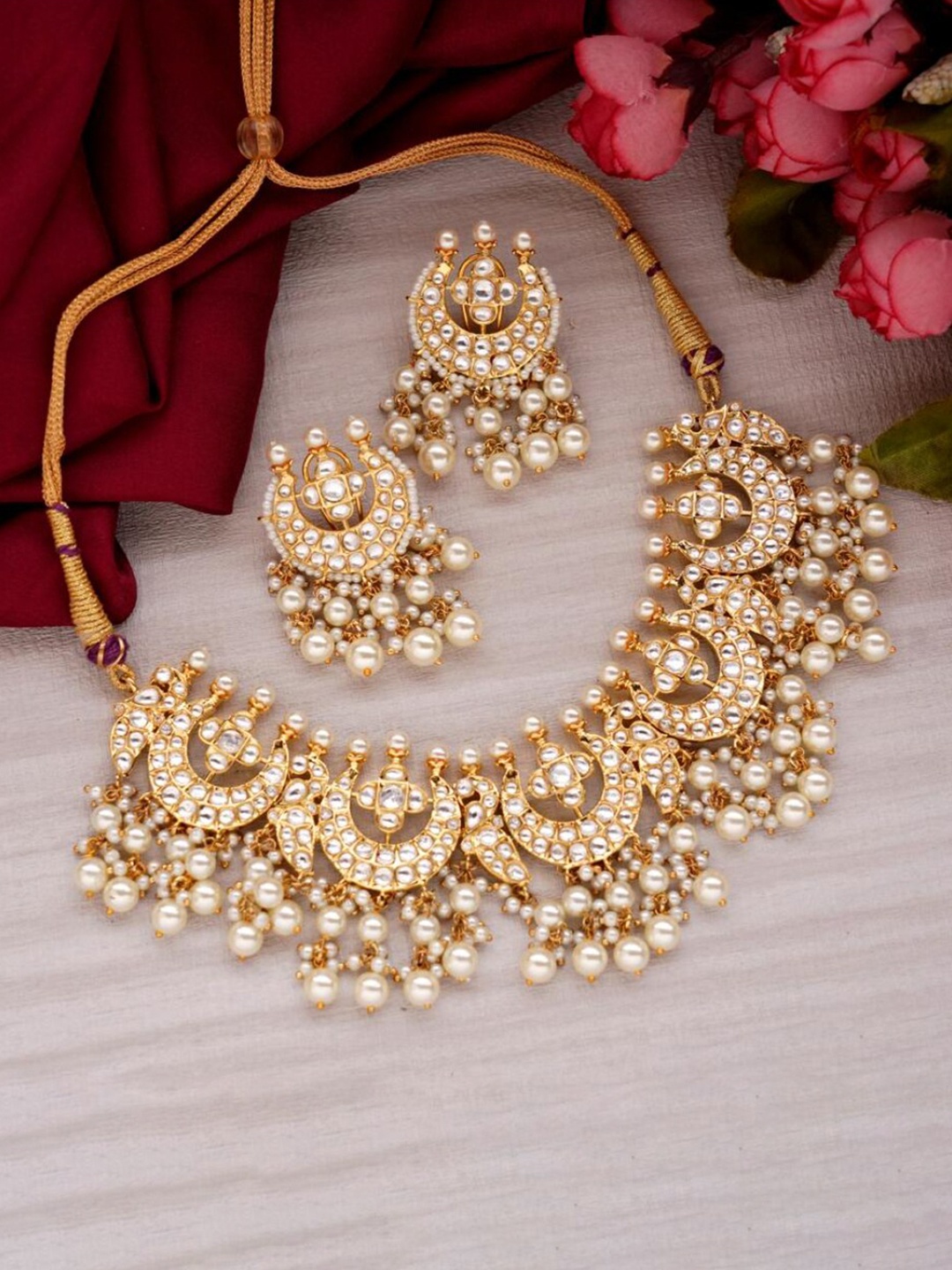 

House of Pataudi Gold-Plated Kundan-Studded Jewellery Set