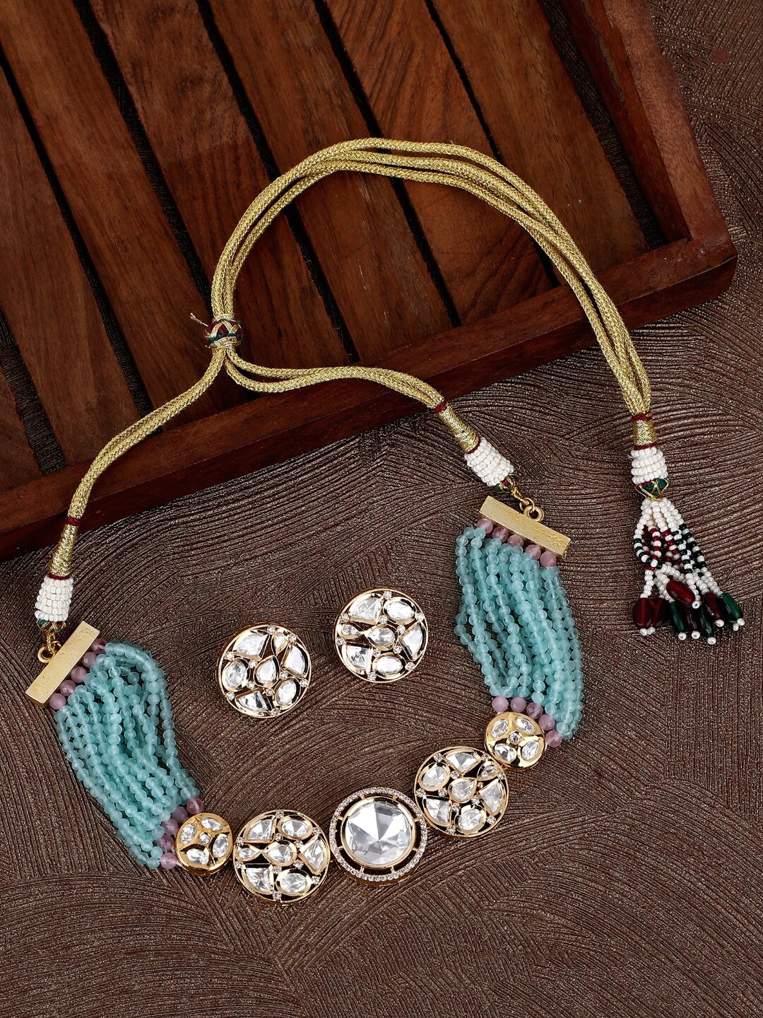 

House of Pataudi 22KT Gold-Plated Kundan & Stone-Studded Jewellery Set