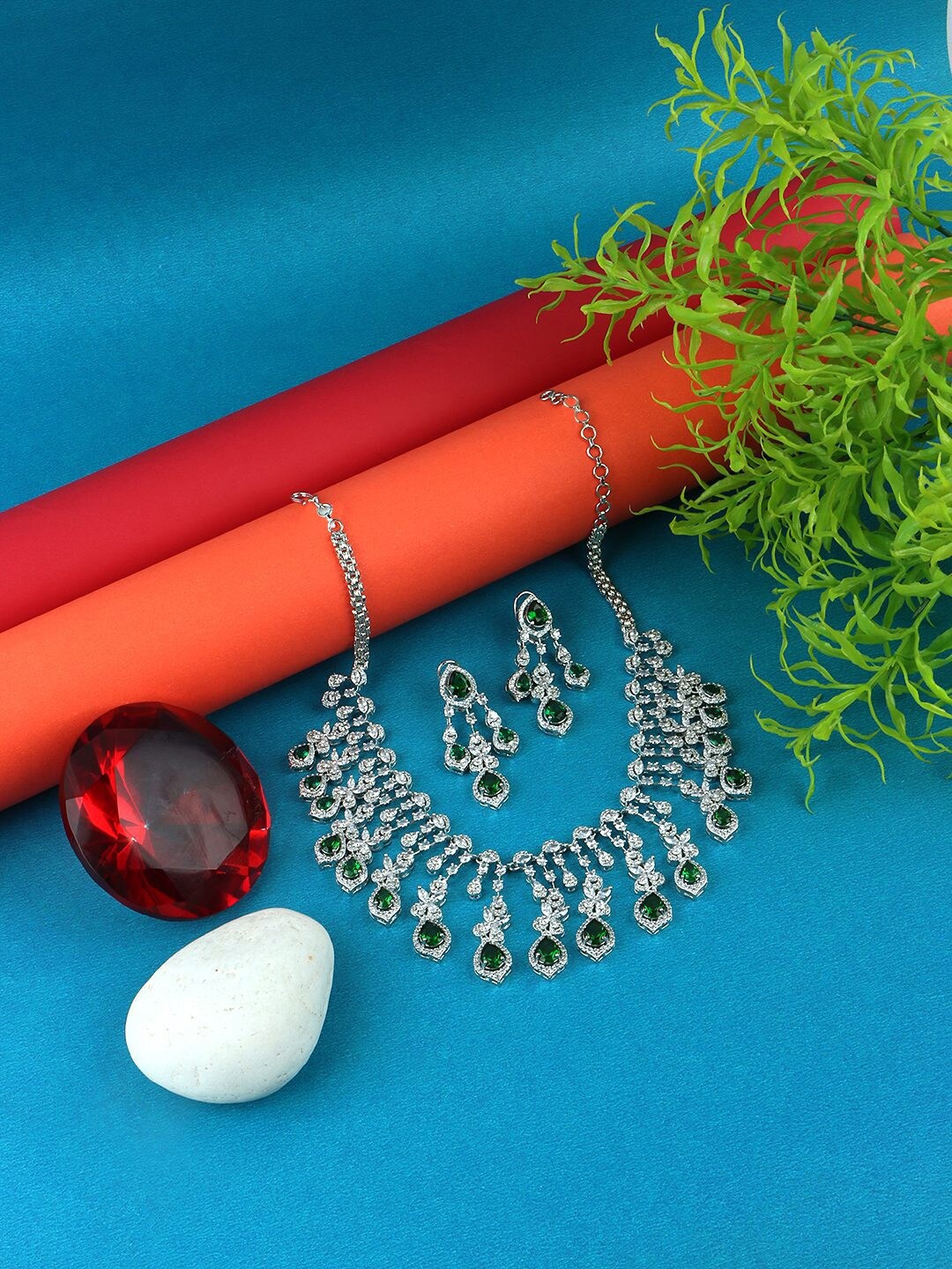 

House of Pataudi Rhodium-Plated AD-Studded Jewellery Set, Silver