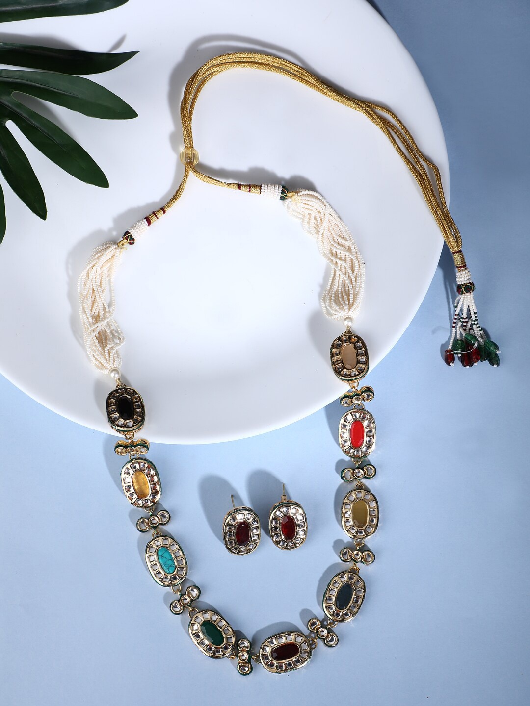 

House of Pataudi 22KT Gold-Plated Kundan-Studded Jewellery Set
