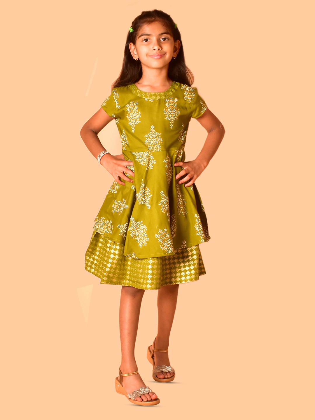 

BAESD Girls Floral Print A-Line Dress, Green