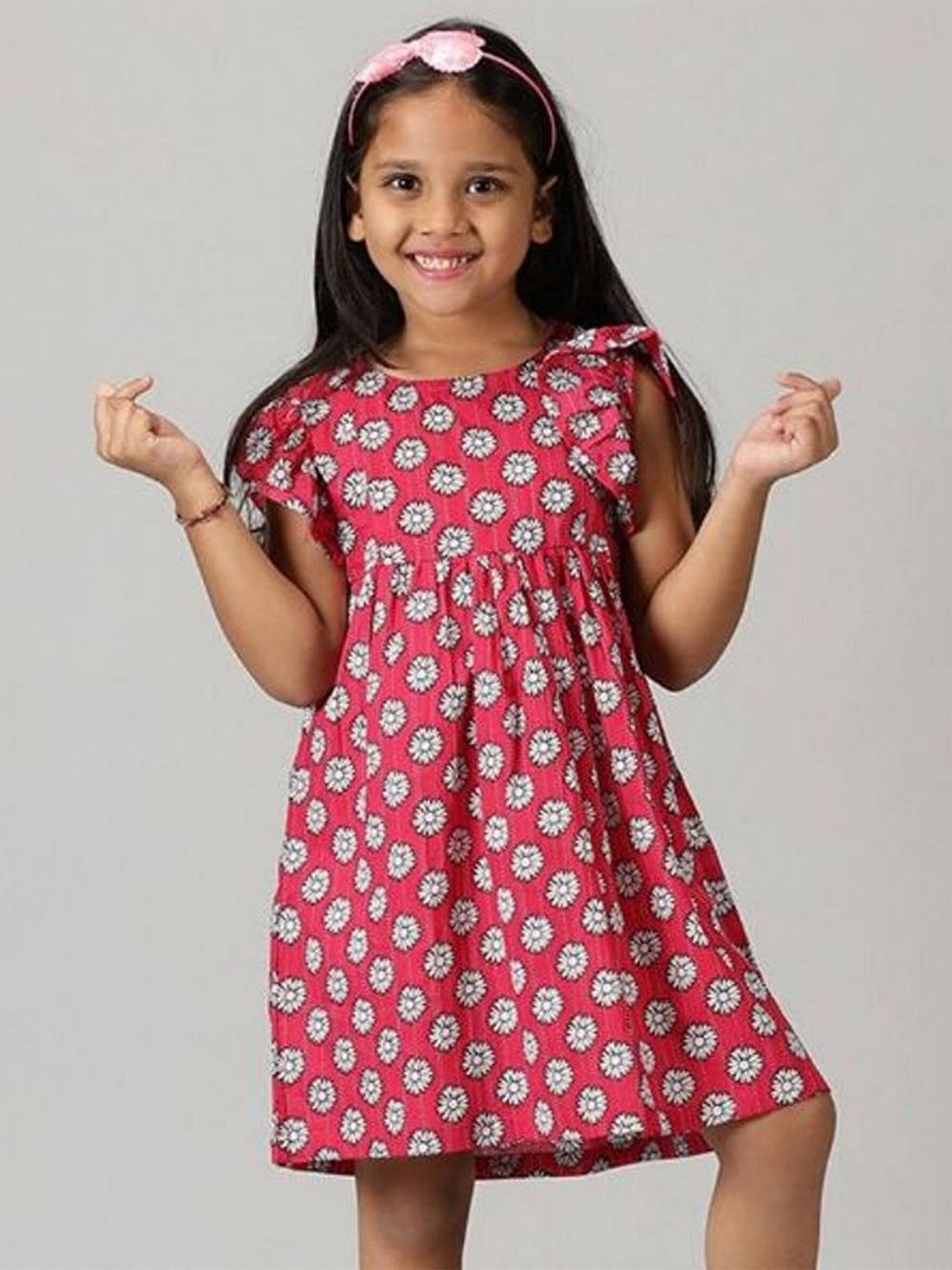 

BAESD Girls Floral Print Flared Sleeves Empire Dress, Red
