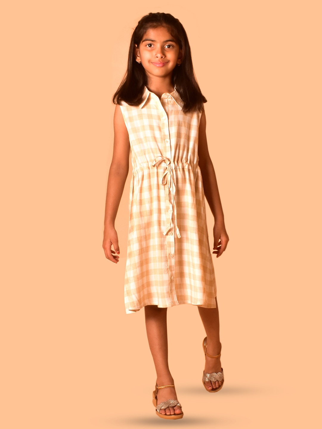 

BAESD Girls Checked Shirt Dress, Beige