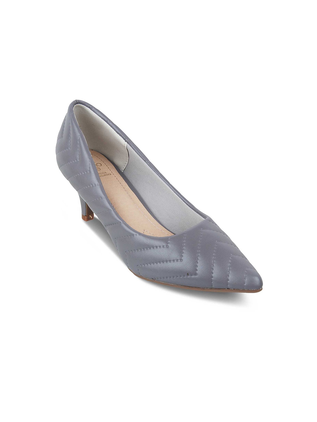 

Tresmode Textured Pointed Toe Kitten Heel Pumps, Grey