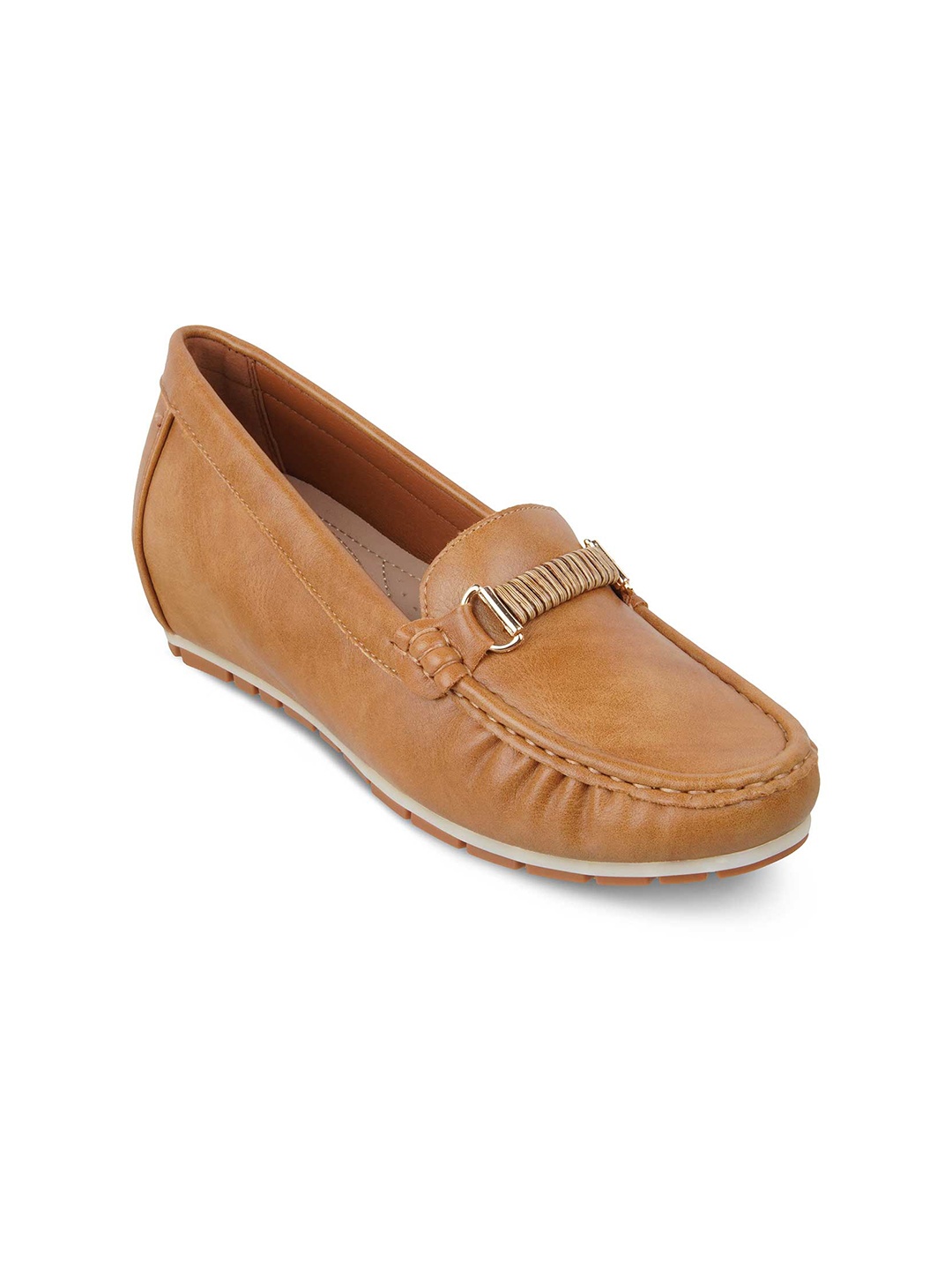 

Tresmode Embellished Round Toe Slip-On Wedge Loafers, Tan