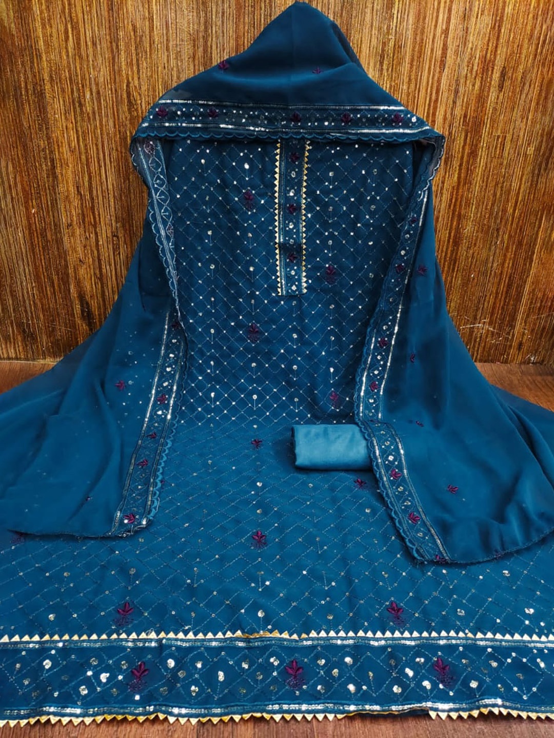 

ZEEPKART Geometric Embellished Unstitched Dress Material, Blue