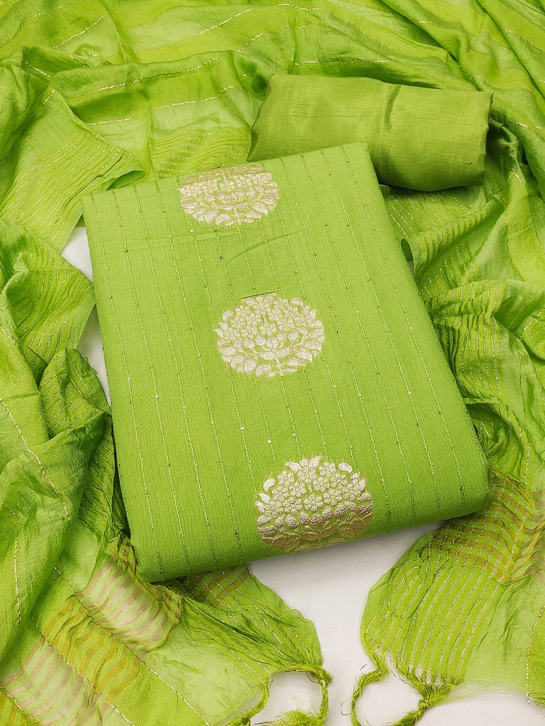 

ZEEPKART Woven Design Unstitched Dress Material, Green
