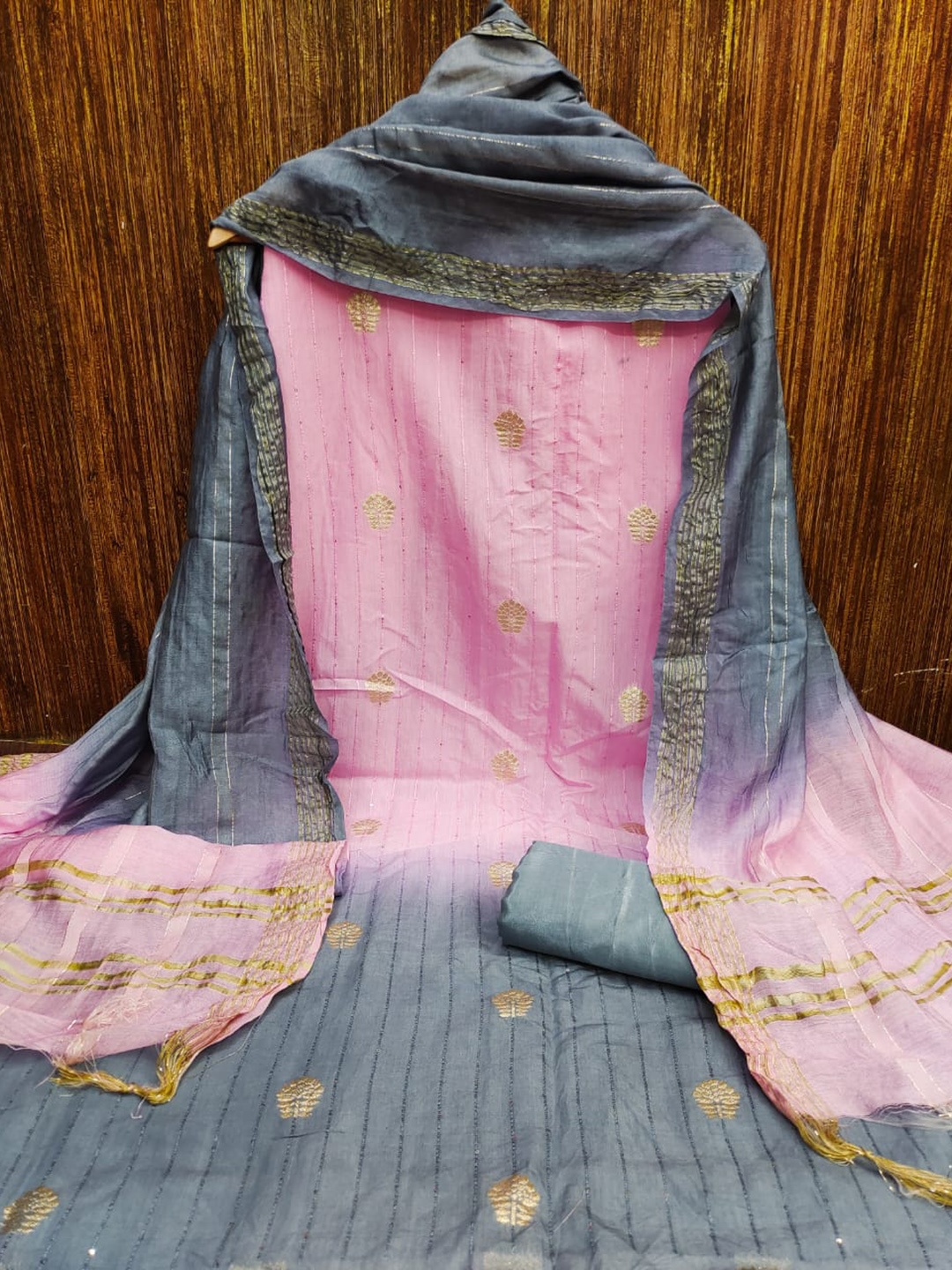 

ZEEPKART Ethnic Woven Design Unstitched Dress Material, Pink