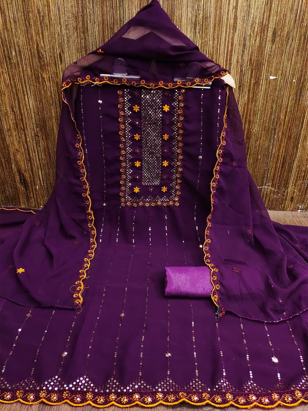 

ZEEPKART Embellished Unstitched Dress Material, Purple