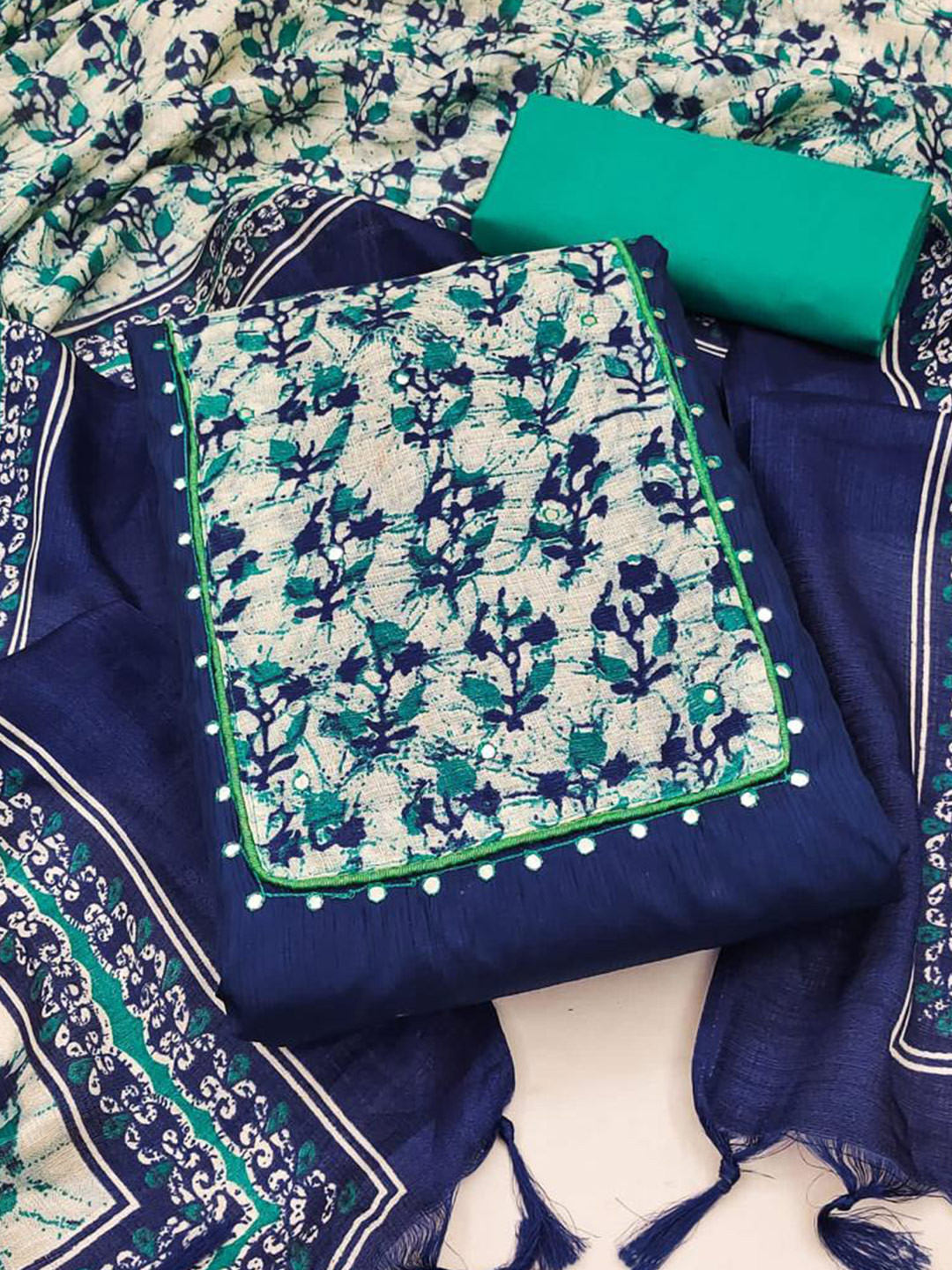 

ZEEPKART Printed Unstitched Dress Material, Blue