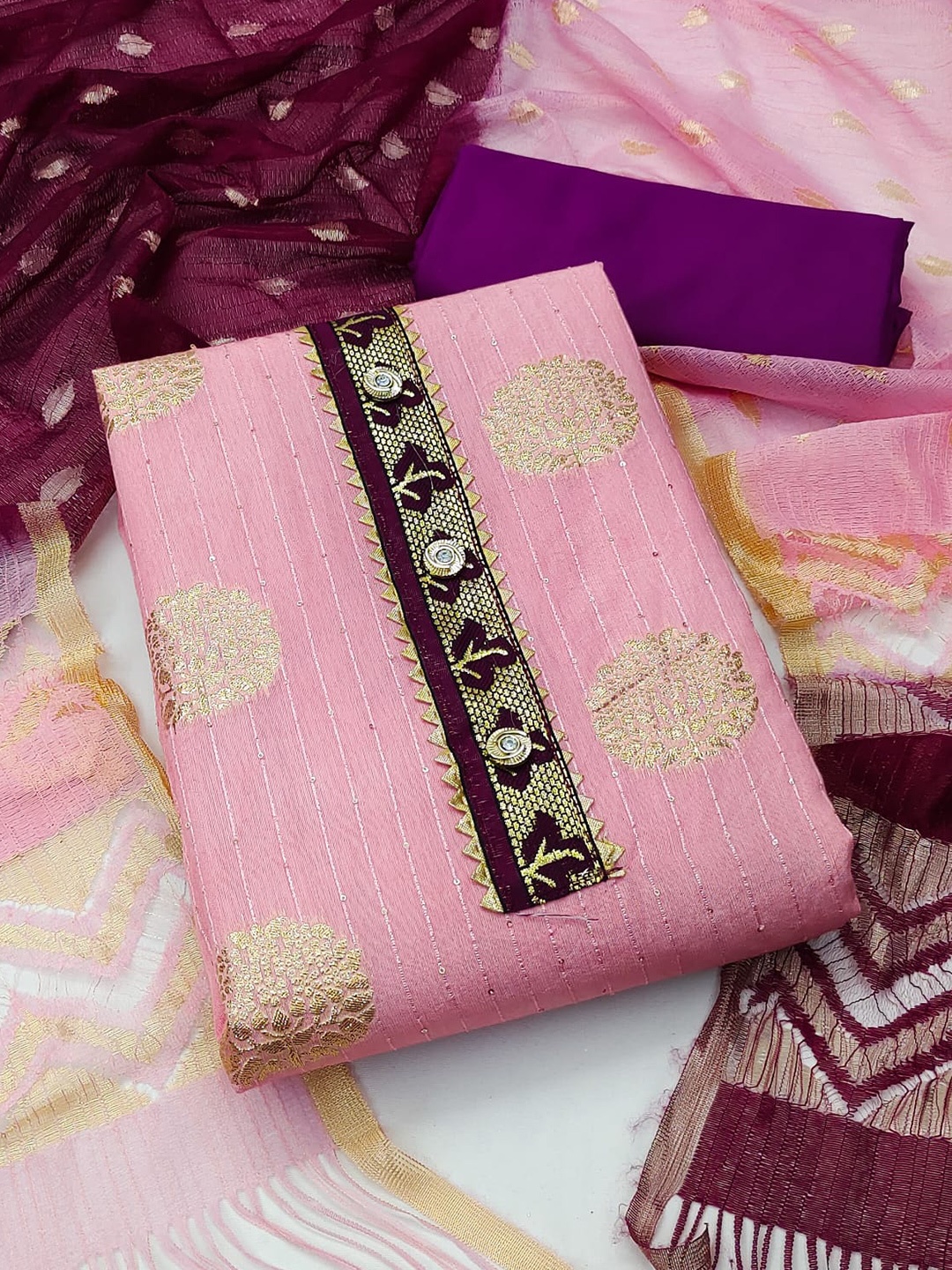 

ZEEPKART Embroidered Unstitched Dress Material, Pink