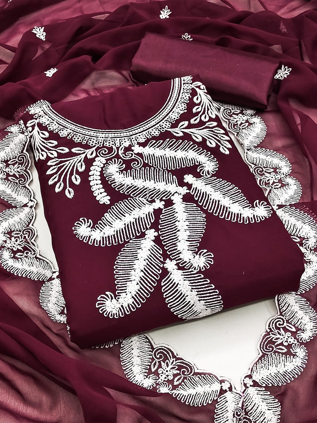 

ZEEPKART Embroidered Unstitched Dress Material, Purple
