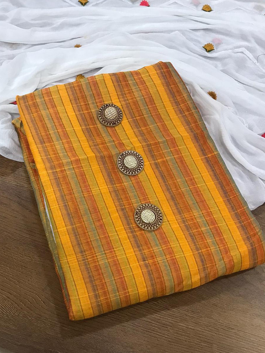 

ZEEPKART Striped Unstitched Dress Material, Orange