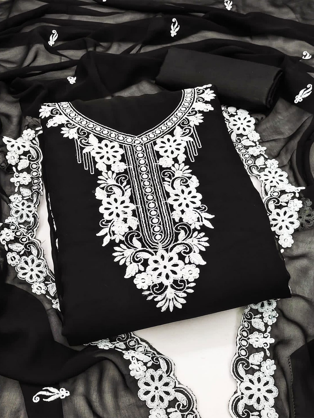

ZEEPKART Ethnic Motifs Woven Design Unstitched Dress Material, Black