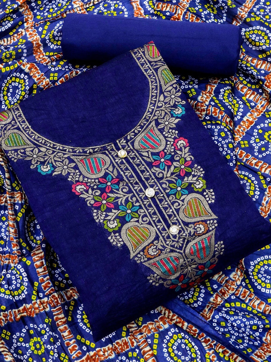 

ZEEPKART Ethnic Motifs Woven Design Unstitched Dress Material, Blue