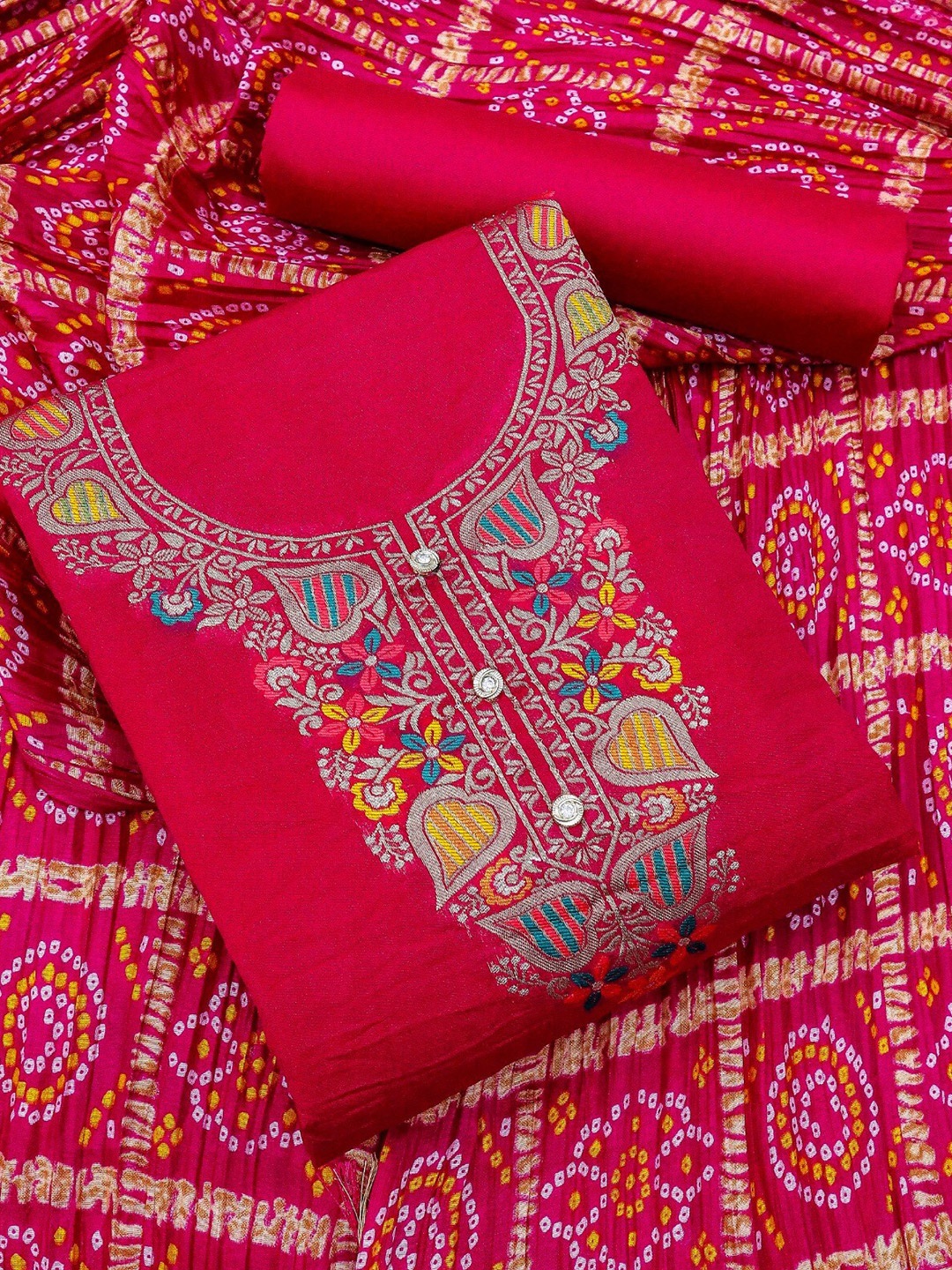 

ZEEPKART Woven Design Unstitched Dress Material, Pink