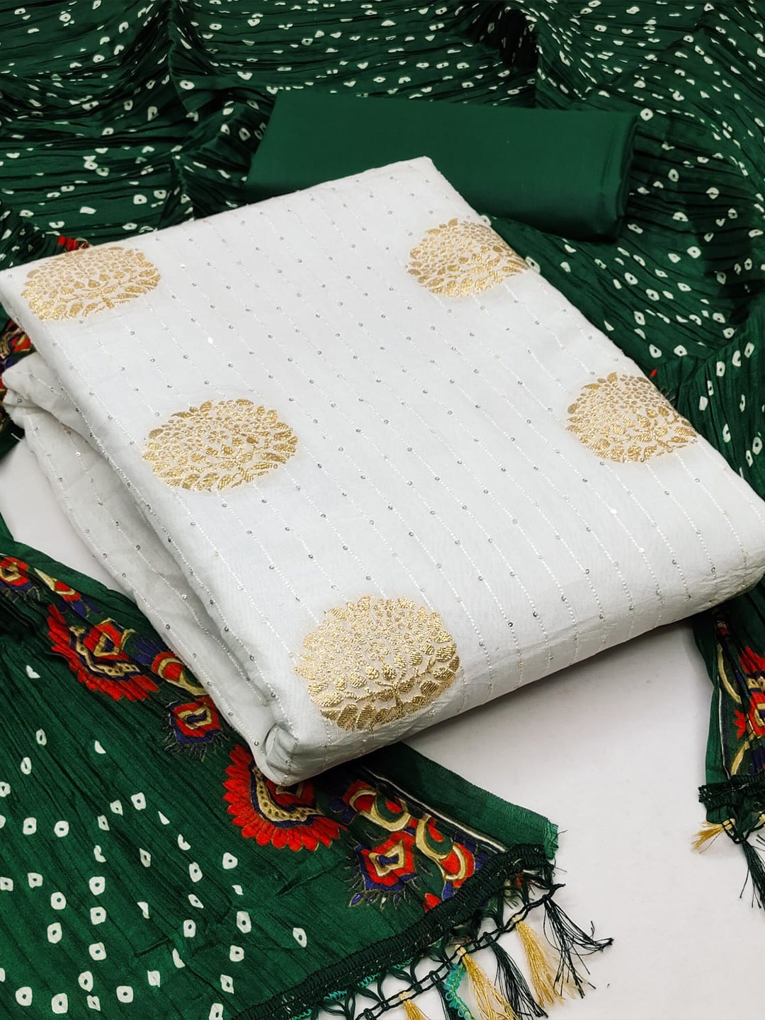 

ZEEPKART Embroidered Unstitched Dress Material, Green