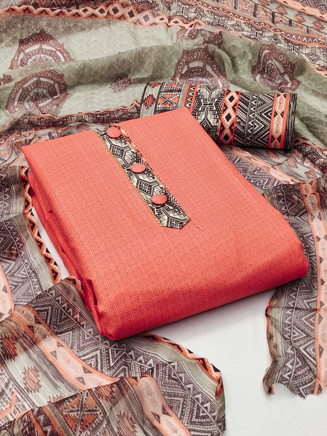 

ZEEPKART Printed Unstitched Dress Material, Orange