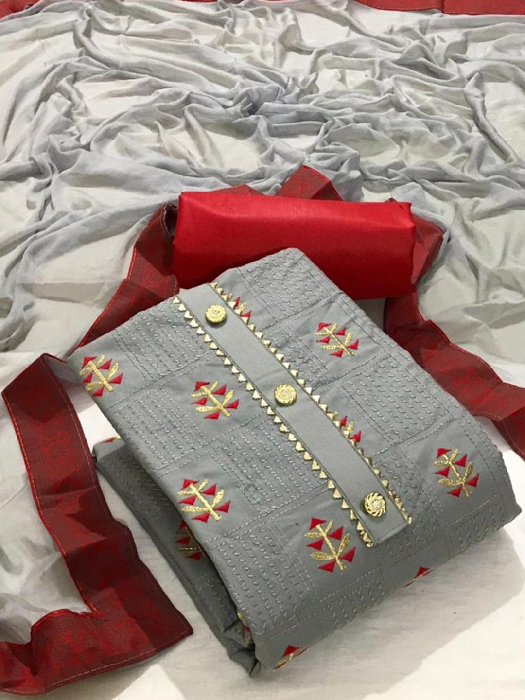 

ZEEPKART Embroidered Unstitched Dress Material, Grey