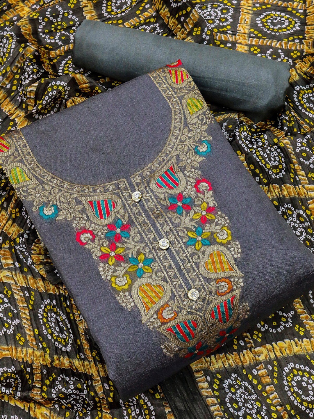 

ZEEPKART Ethnic Motifs Woven Design Unstitched Dress Material, Grey