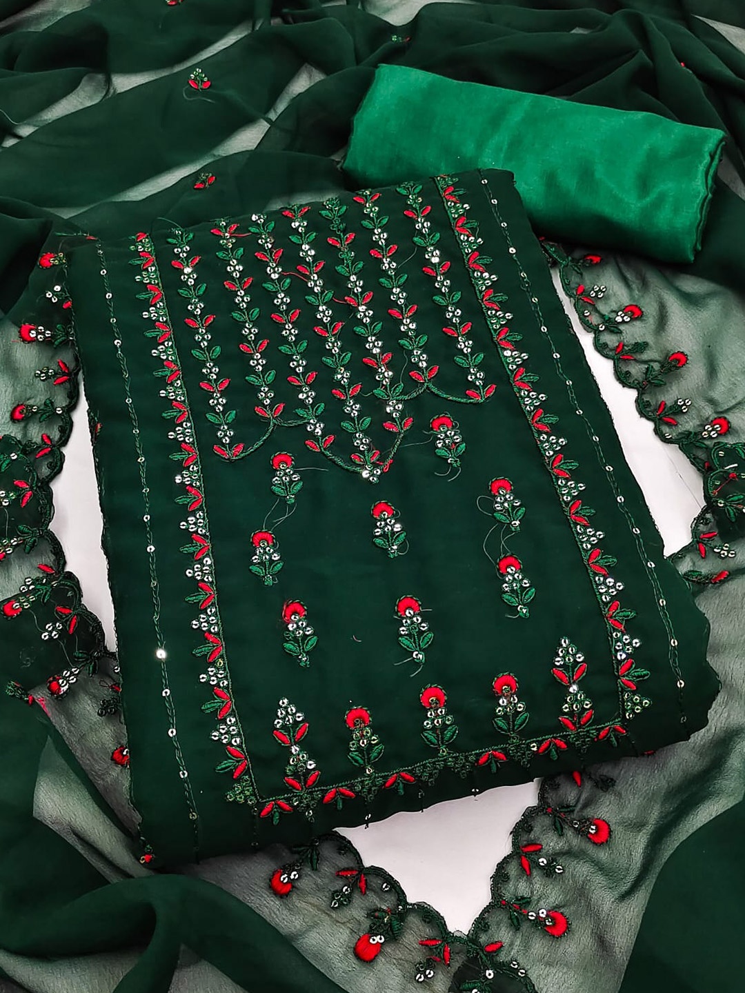 

ZEEPKART Embroidered Unstitched Dress Material, Green