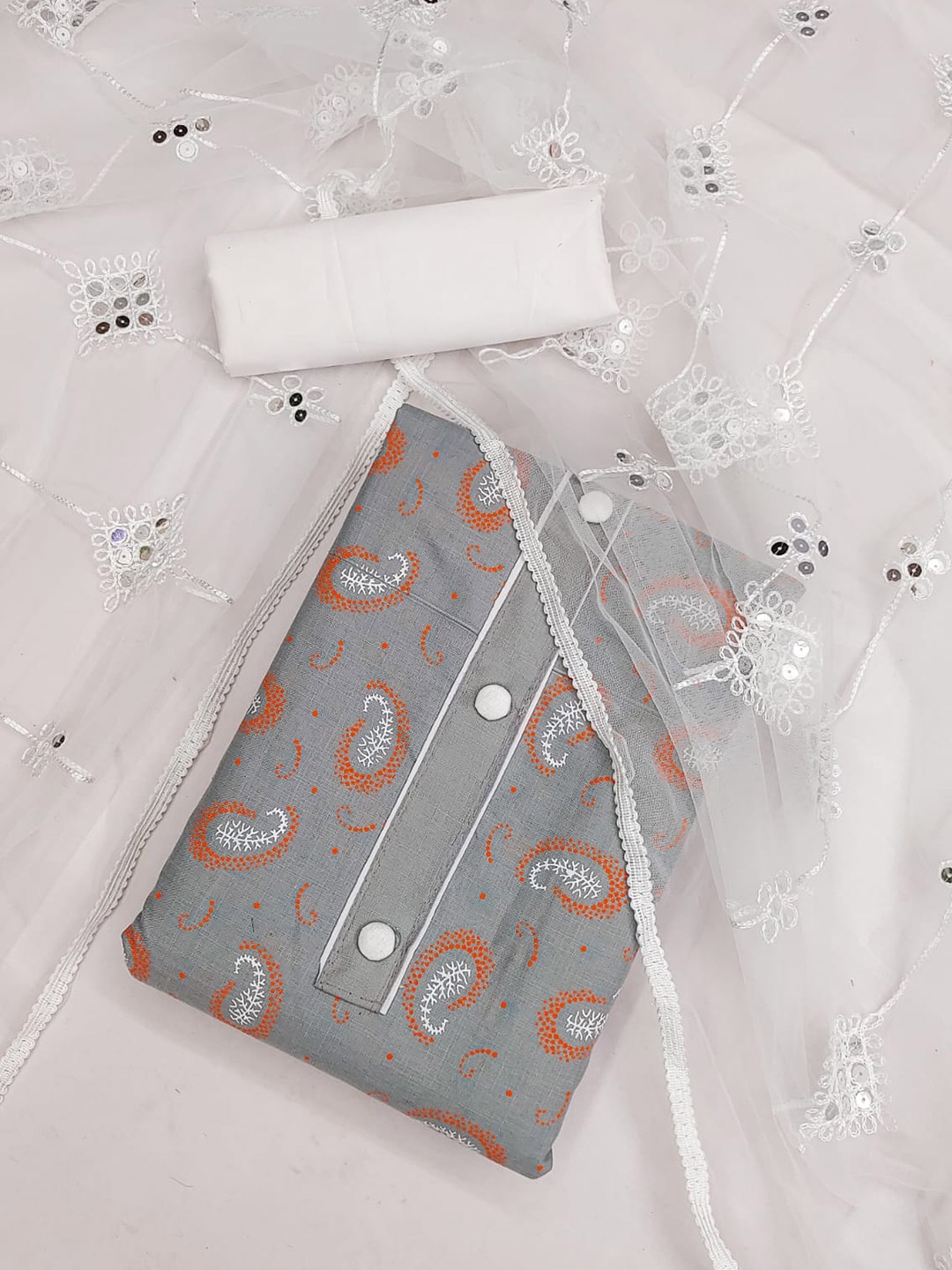 

ZEEPKART Printed Unstitched Dress Material, Grey