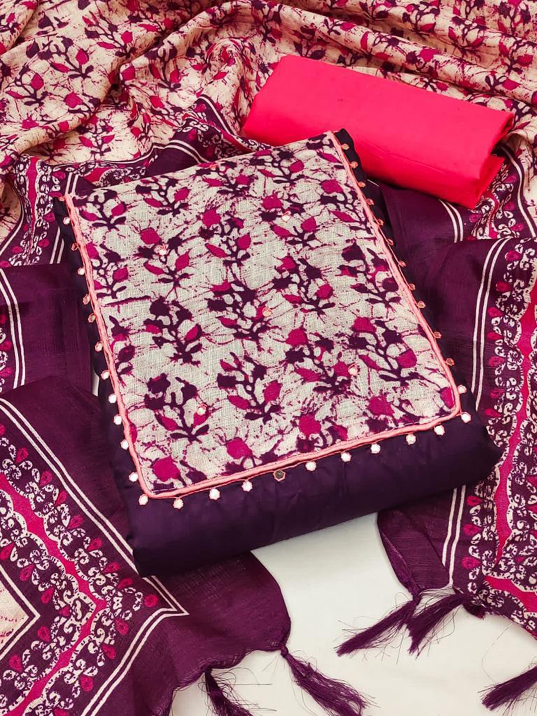 

ZEEPKART Batik Unstitched Dress Material, Purple