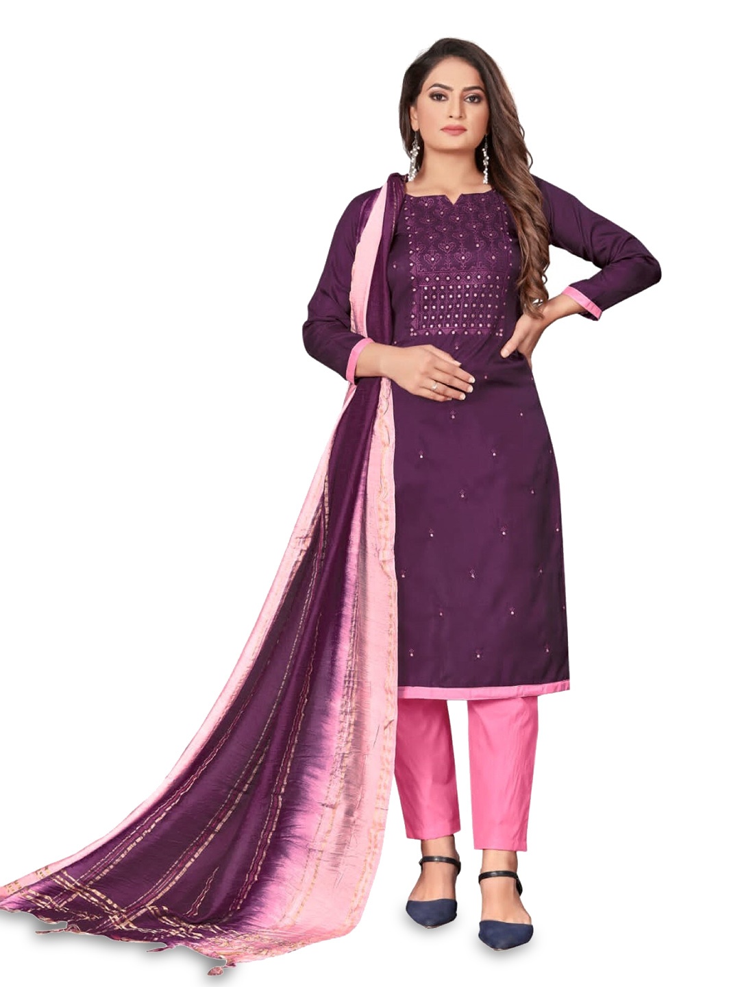 

ZEEPKART Embroidered Unstitched Dress Material, Purple