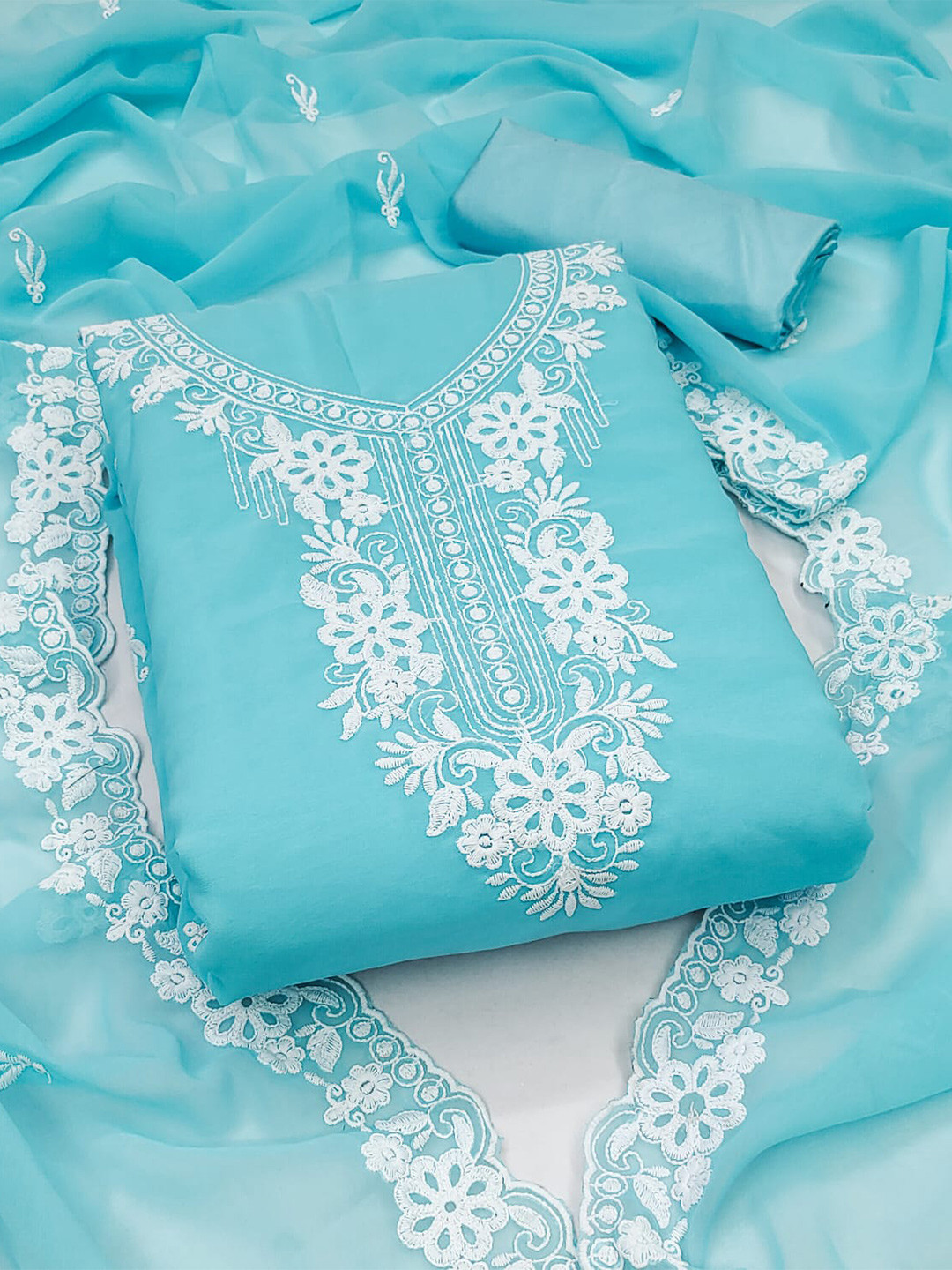

ZEEPKART Embroidered Unstitched Dress Material, Blue