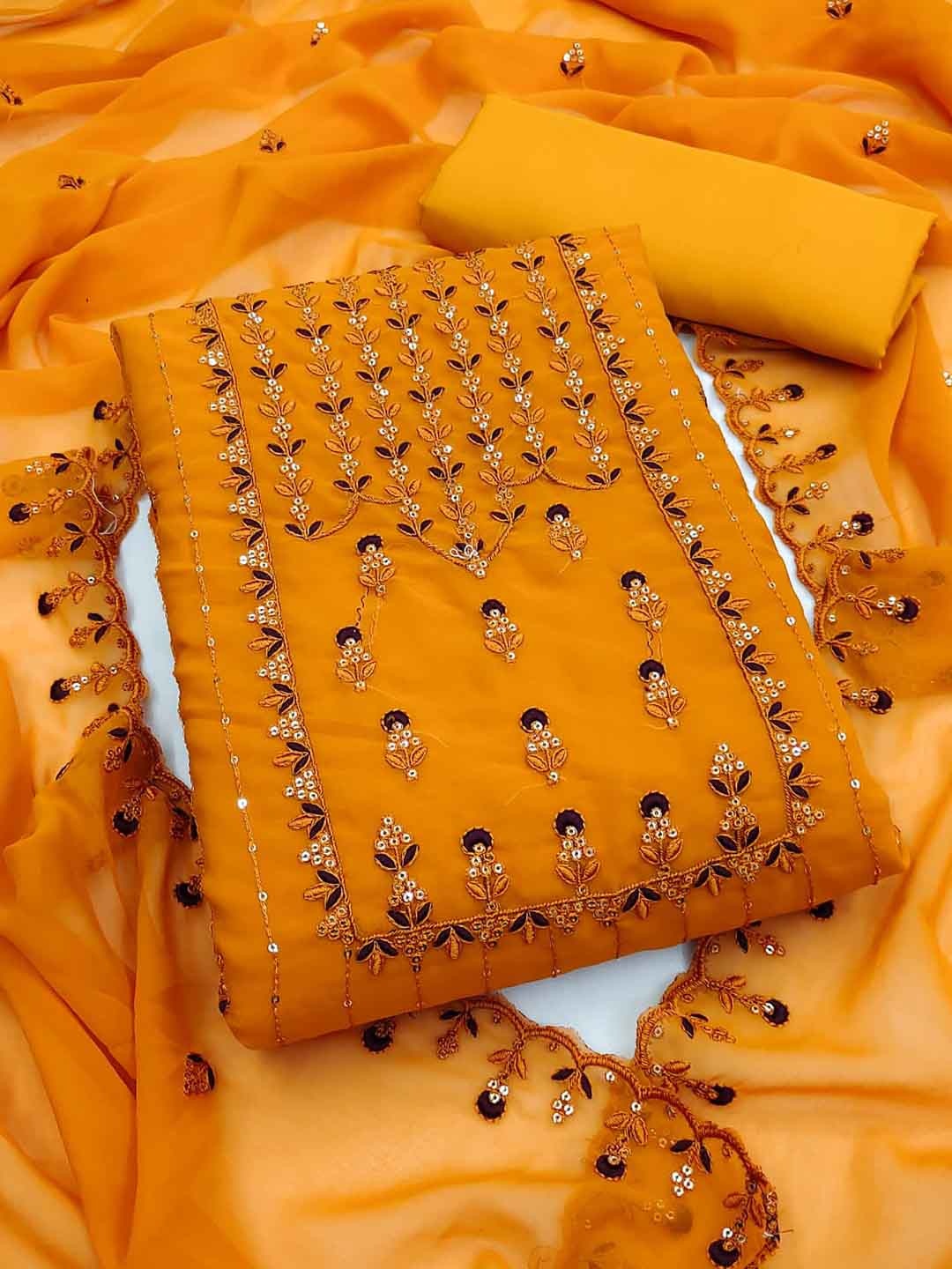 

ZEEPKART Orange Unstitched Dress Material