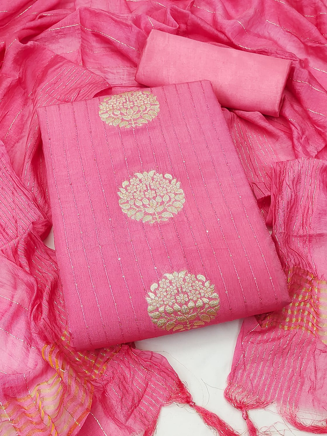 

ZEEPKART Ethnic Motif Embroidered Unstitched Dress Material, Pink
