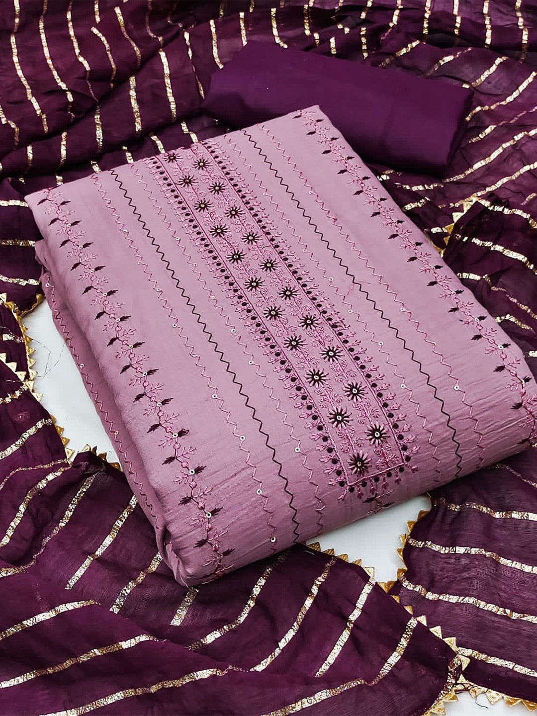 

ZEEPKART Ethnic Motifs Embroidered Unstitched Dress Material, Purple