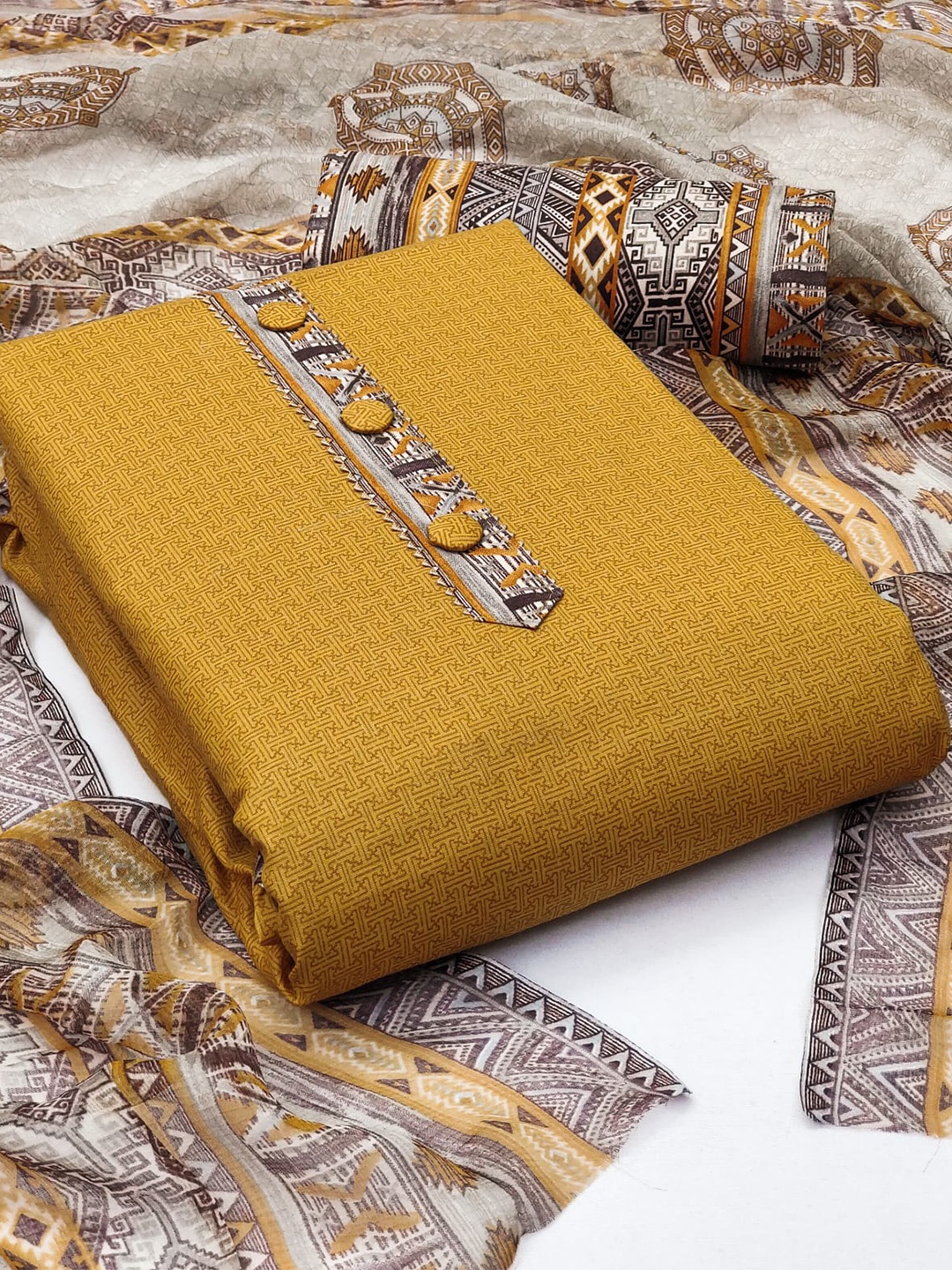 

ZEEPKART Geometric Printed Unstitched Dress Material, Mustard
