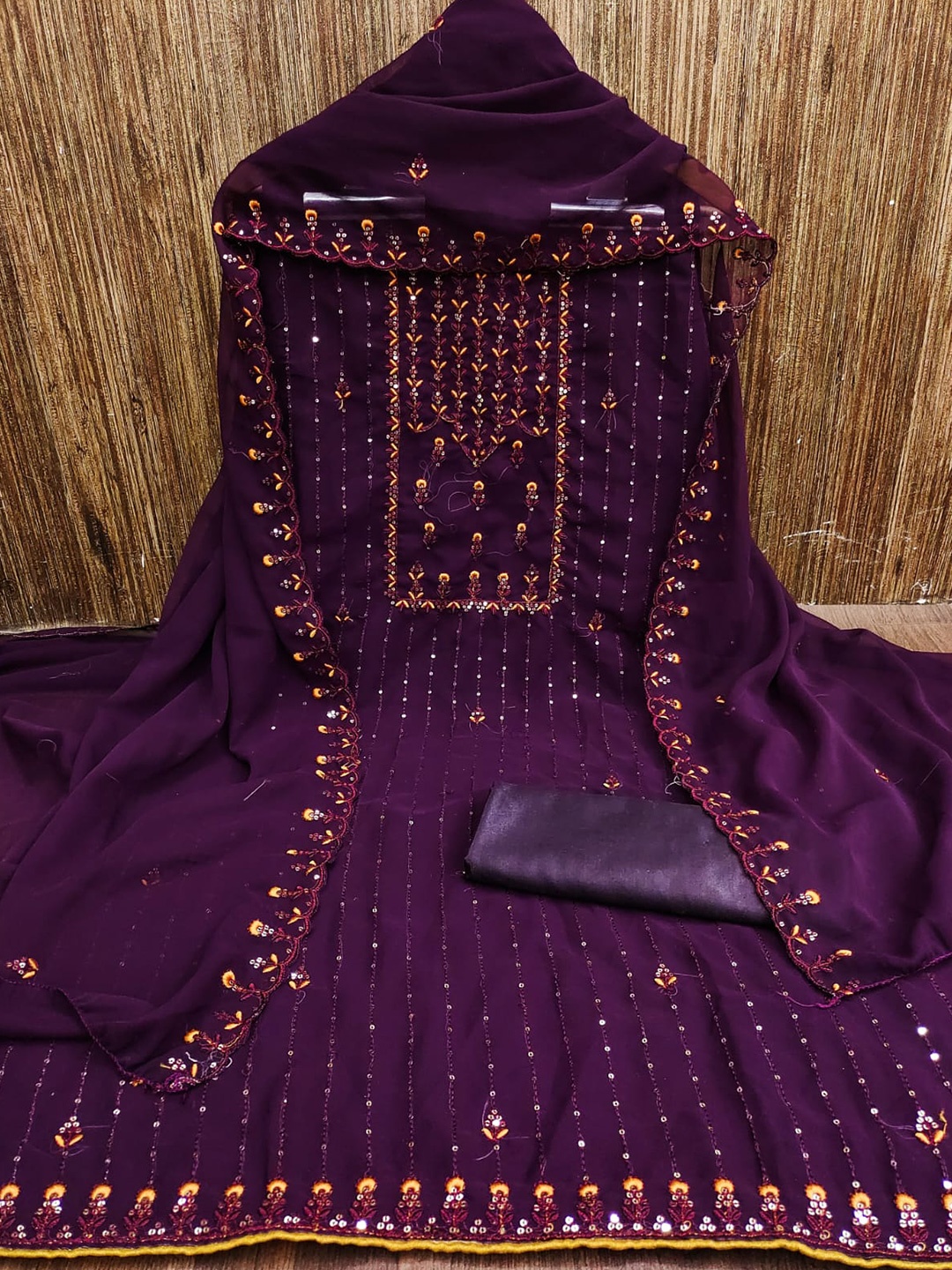 

ZEEPKART Floral Embroidered Unstitched Dress Material, Purple