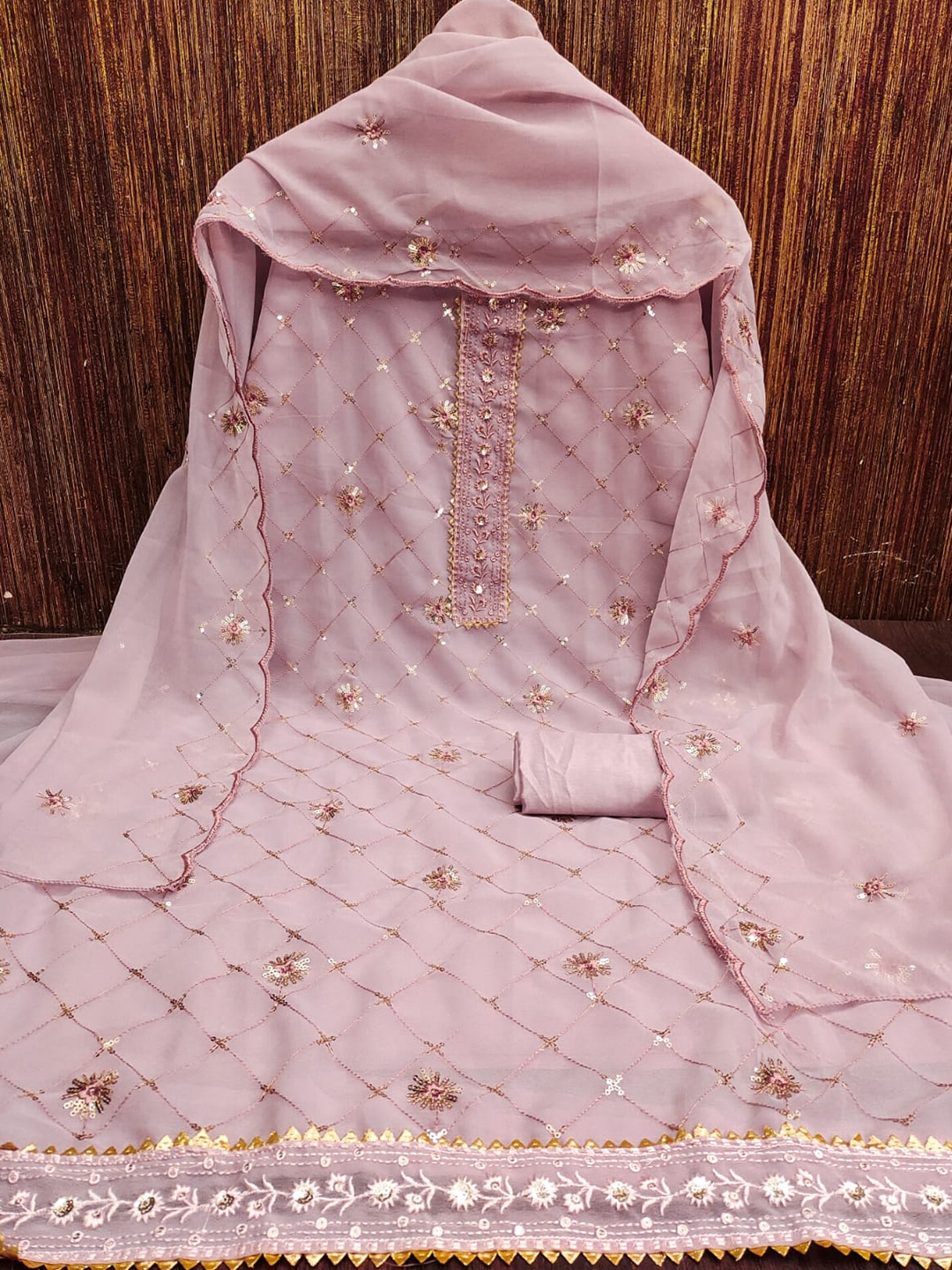 

ZEEPKART Floral Embroidered Unstitched Dress Material, Pink