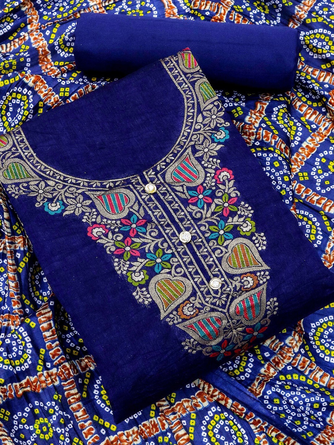 

ZEEPKART Floral Woven Design Unstitched Dress Material, Blue