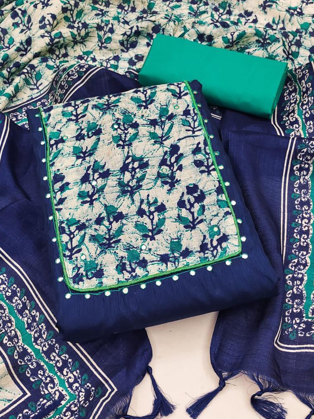 

ZEEPKART Ethnic Motifs Printed Unstitched Dress Material, Blue