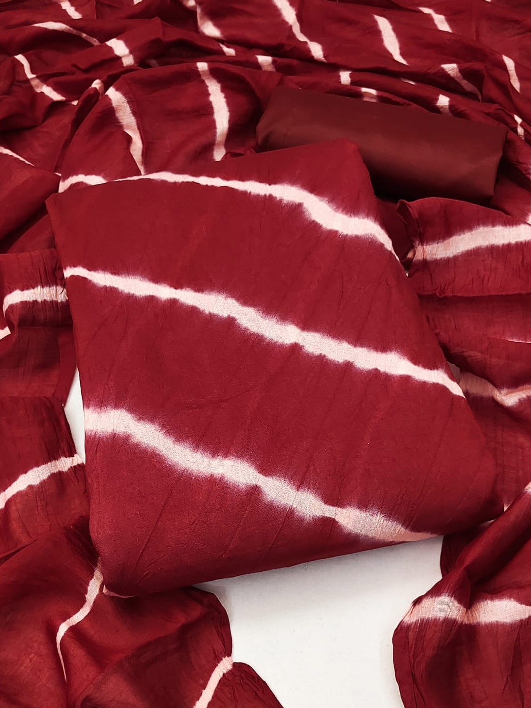 

ZEEPKART Striped Dyed Unstitched Dress Material, Maroon