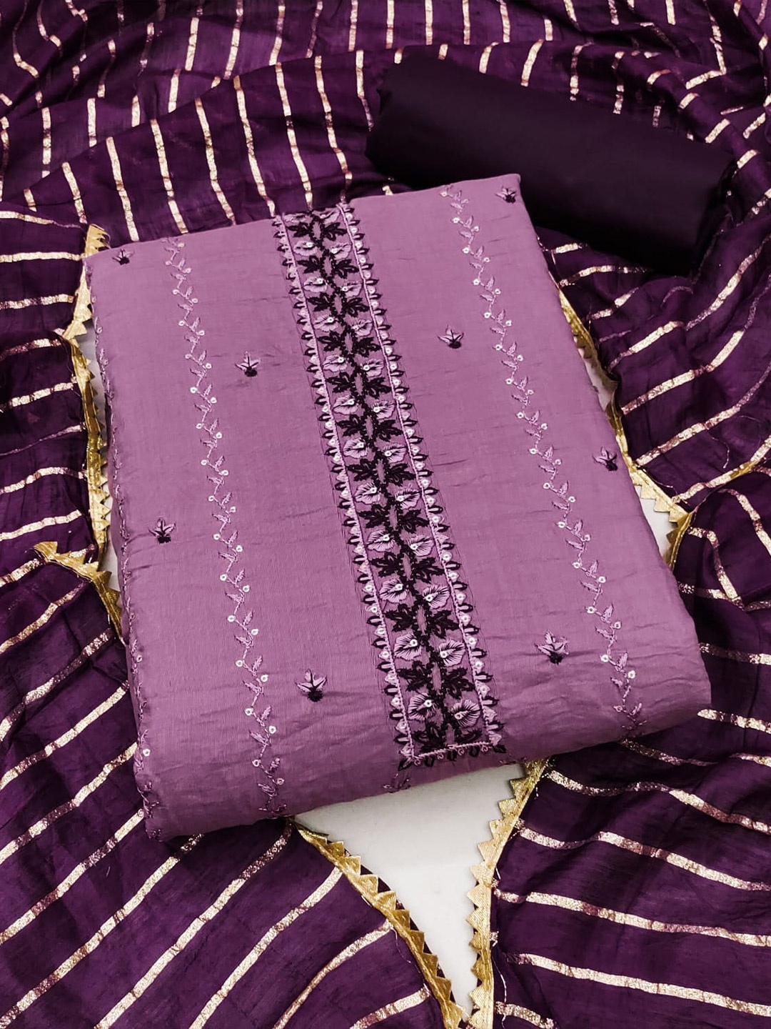 

ZEEPKART Ethnic Motifs Embroidered Unstitched Dress Material, Purple