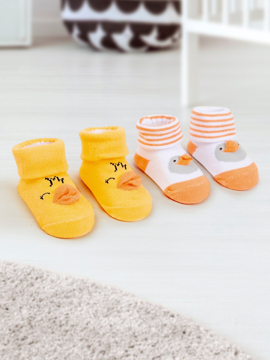 

Baby Moo Infants Pack Of 2 Self-Design Soft & Comfortable Socks Booties, Yellow