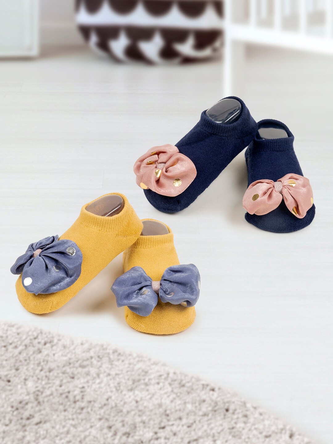 

Baby Moo Infants Girls Pack Of 2 Self-Design Soft & Comfortable Socks Booties, Navy blue