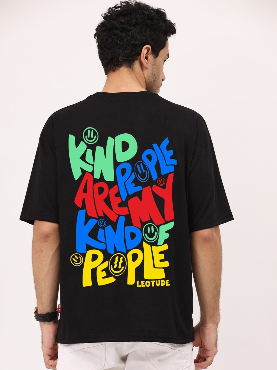 

Leotude Typography Printed Drop-Shoulder Sleeves Oversized T-shirt, Black