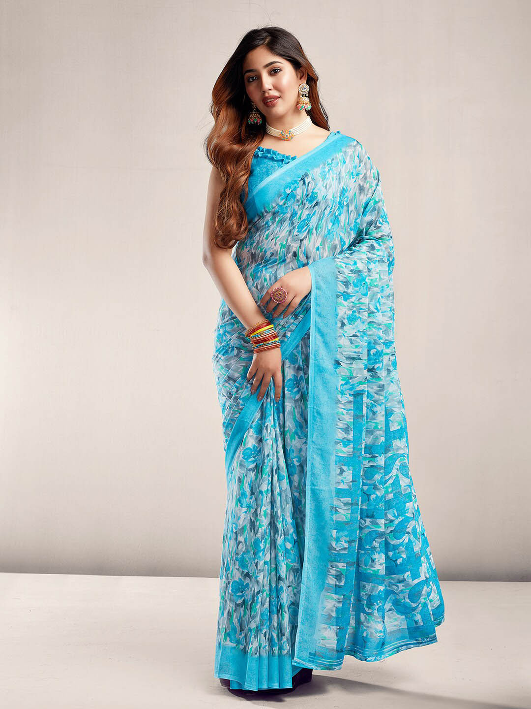 

KALINI Abstract Printed Saree, Blue