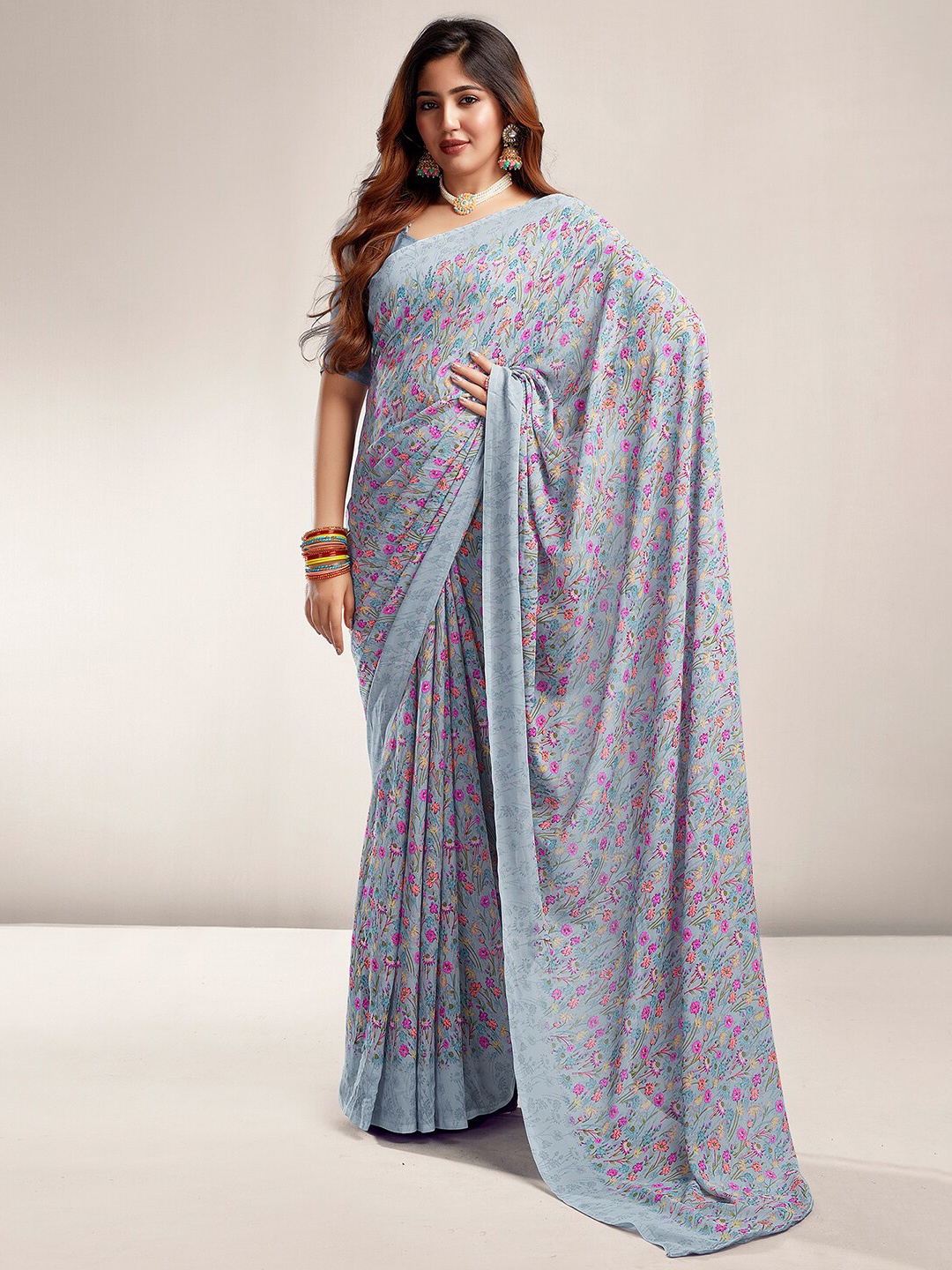 

KALINI Floral Printed Saree, Grey