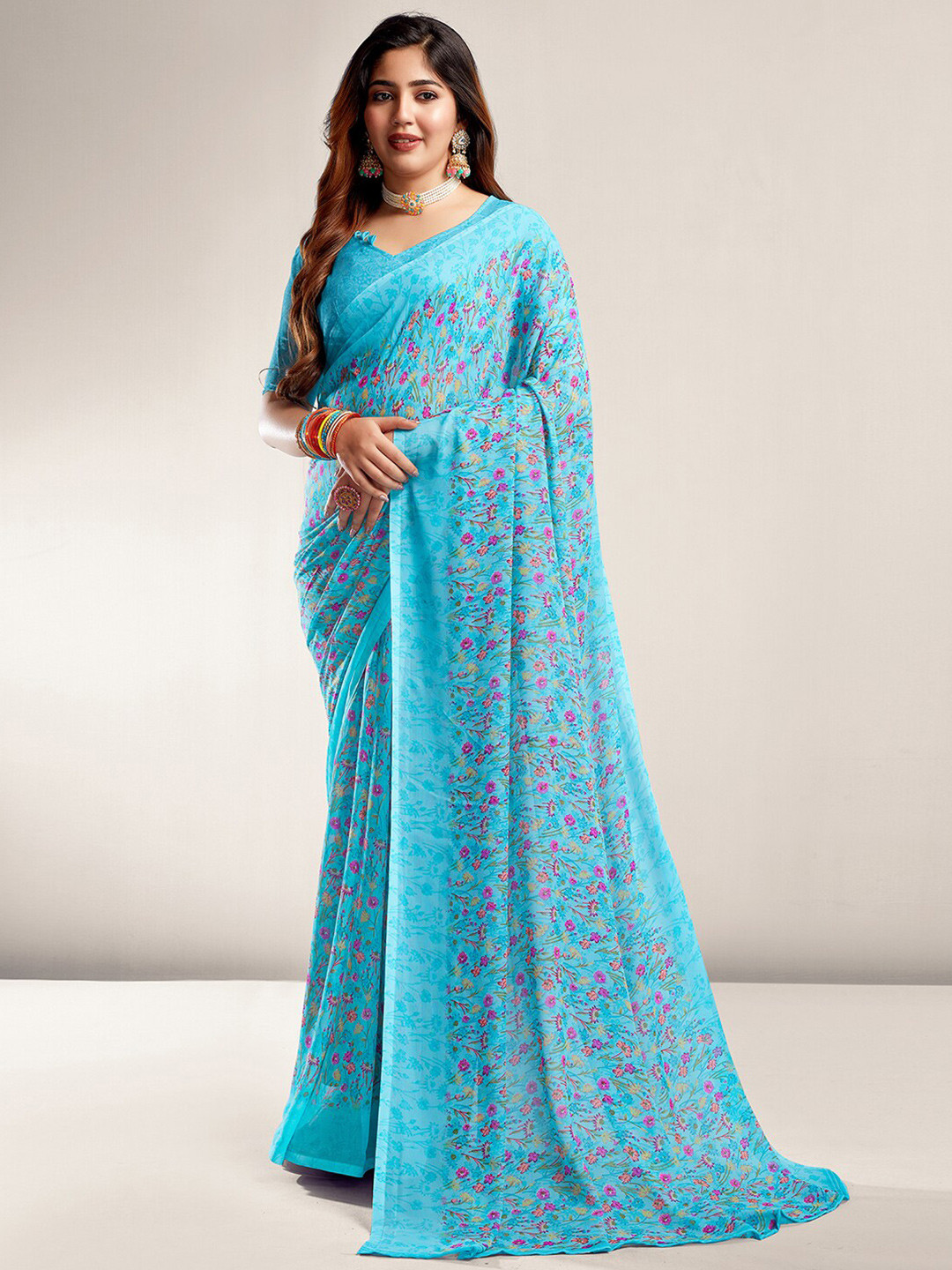 

KALINI Floral Printed Saree, Blue