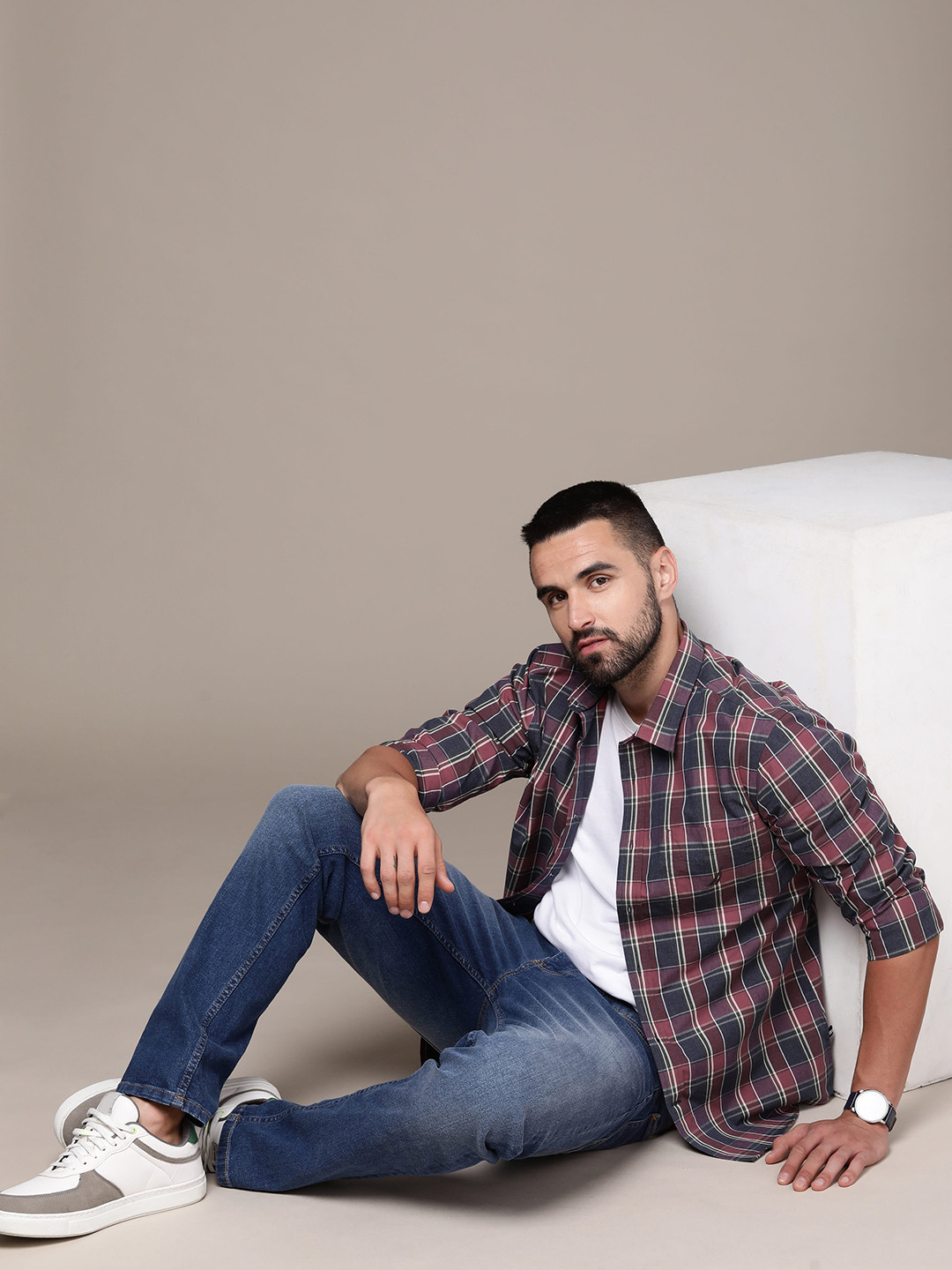 

Nautica Pure Cotton Slim Fit Checked Wrinkle Resistant Casual Shirt, Maroon