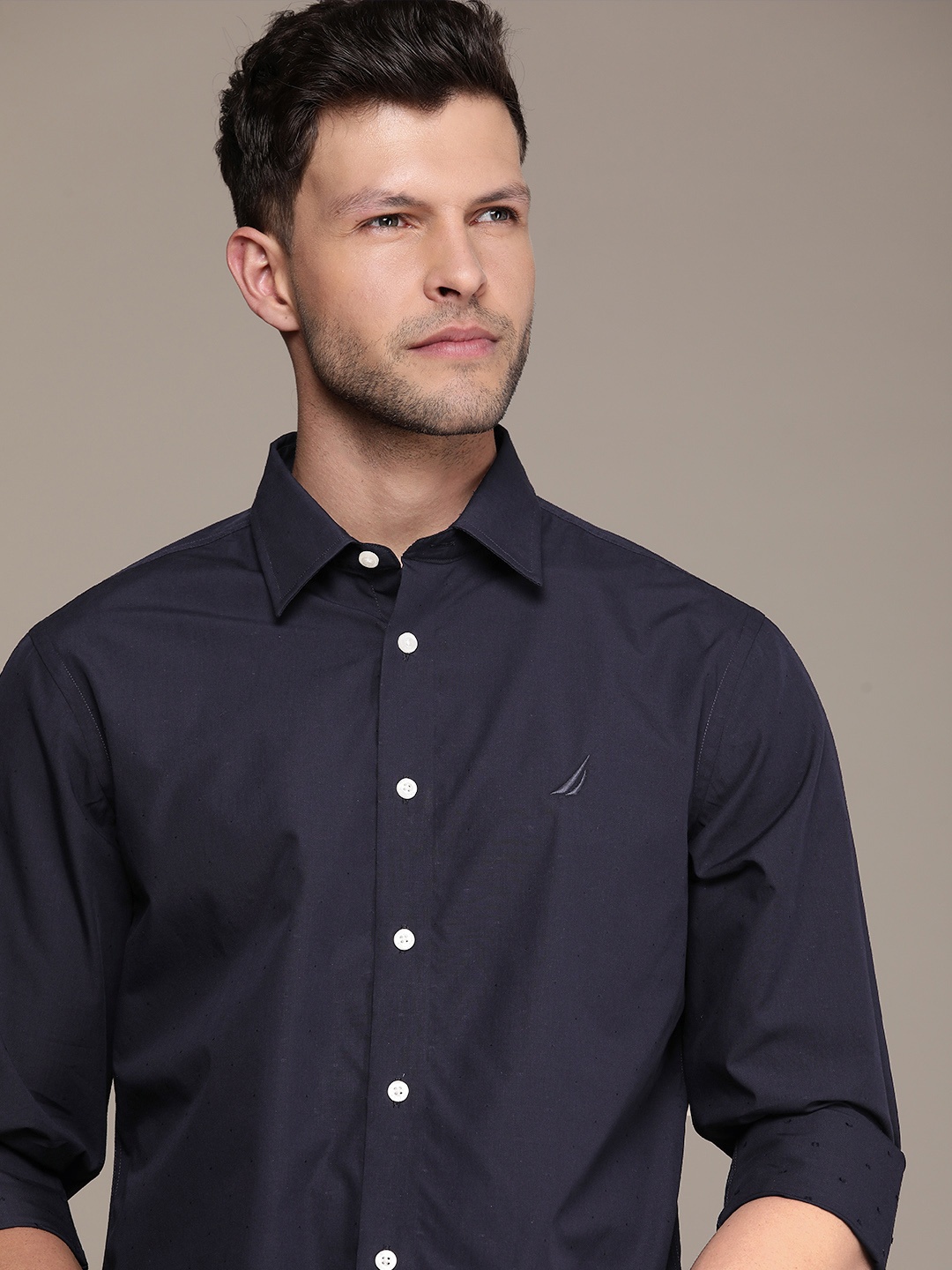 

Nautica Pure Cotton Slim Fit Opaque Wrinkle Resistant Casual Shirt, Navy blue