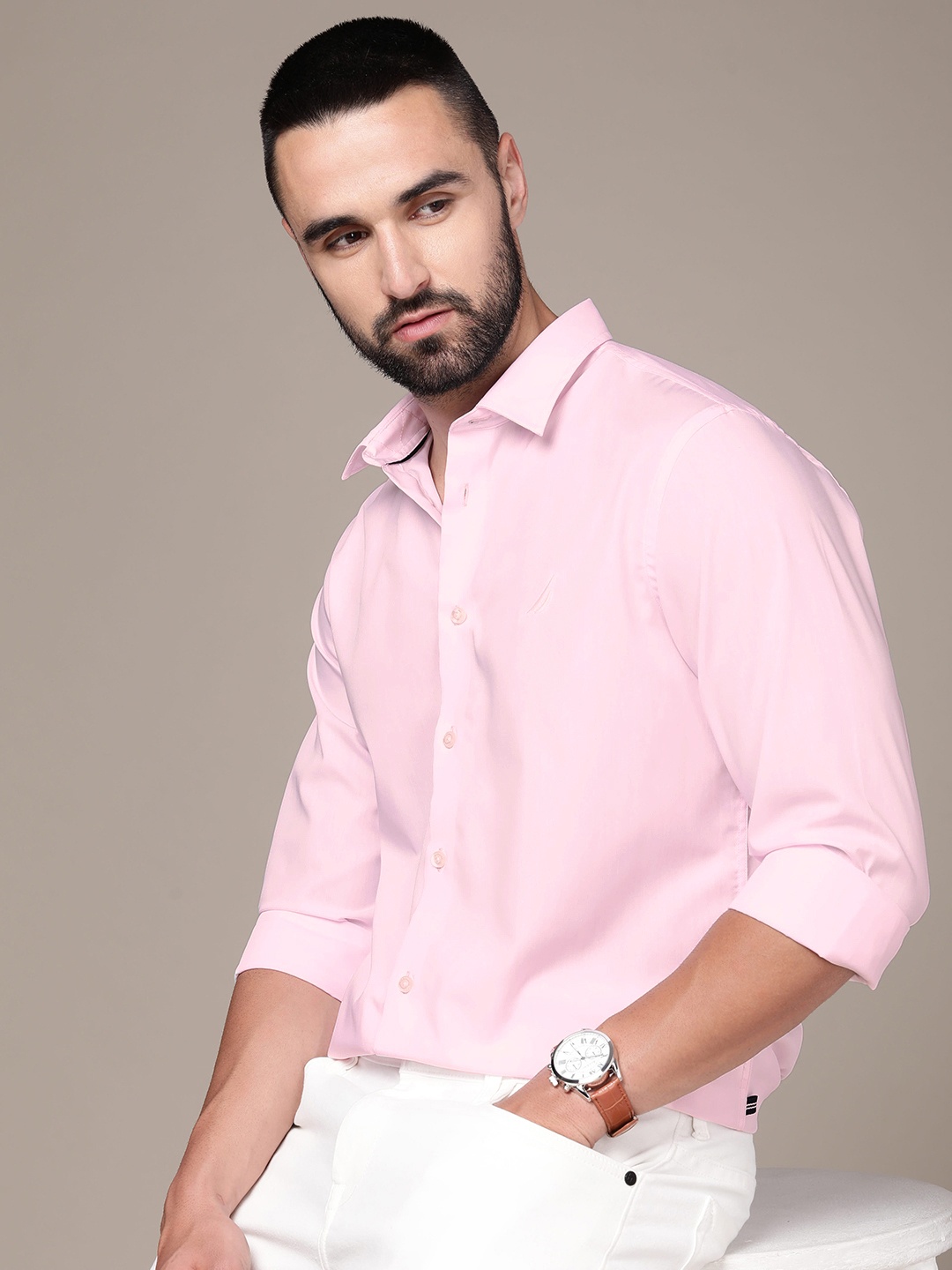 

Nautica Pure Cotton Slim Fit Wrinkle Resistant Casual Shirt, Pink