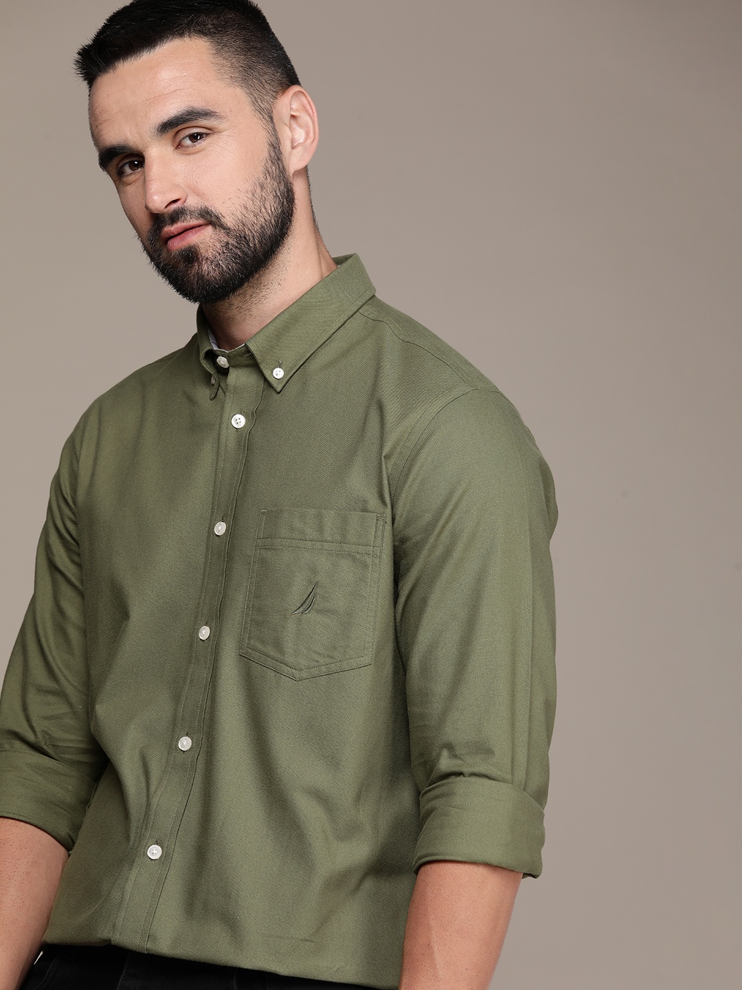

Nautica Pure Cotton Classic Fit Opaque Wrinkle Resistant Casual Shirt, Olive