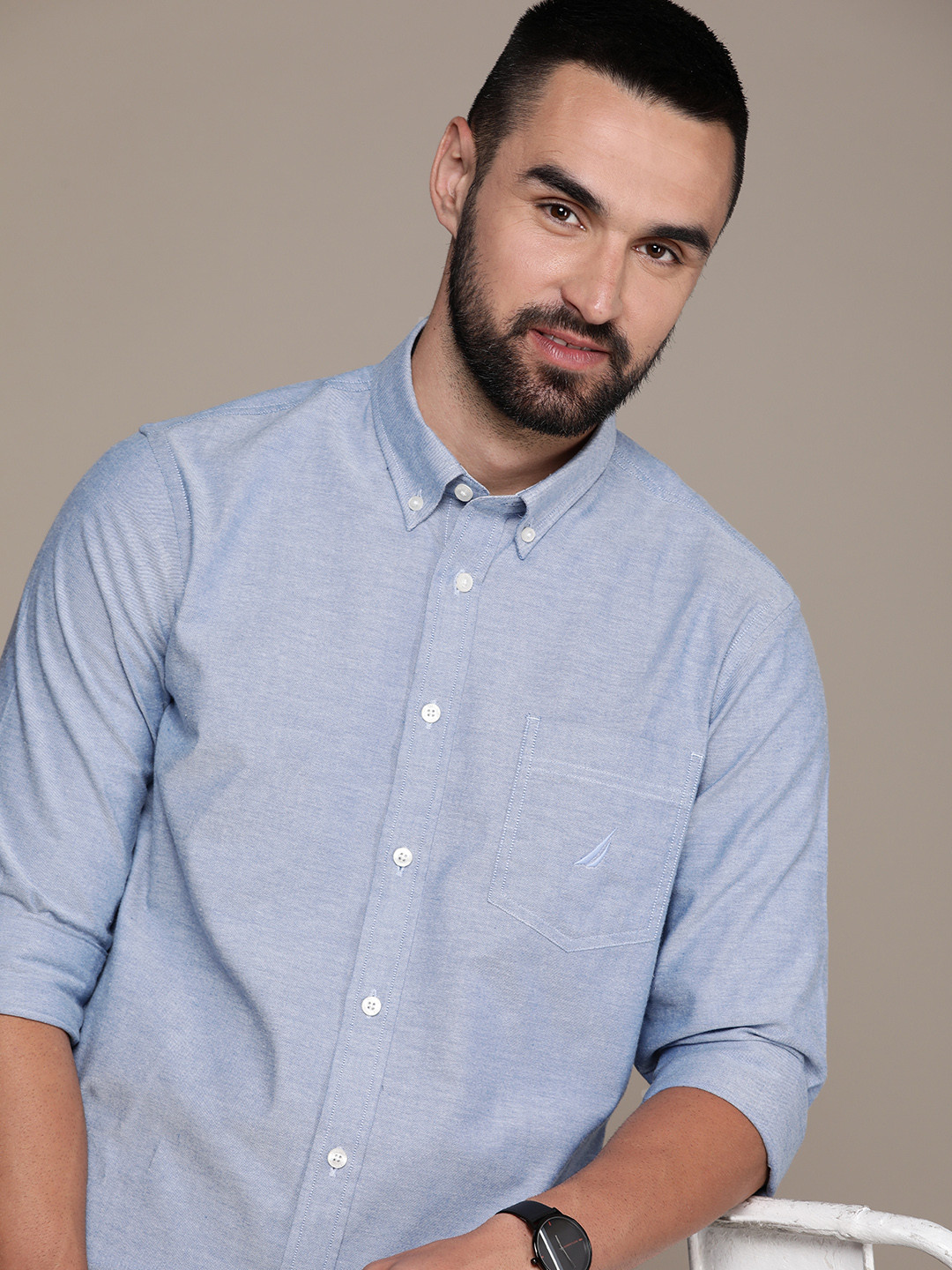 

Nautica Pure Cotton Classic Fit Opaque Wrinkle Resistant Casual Shirt, Blue